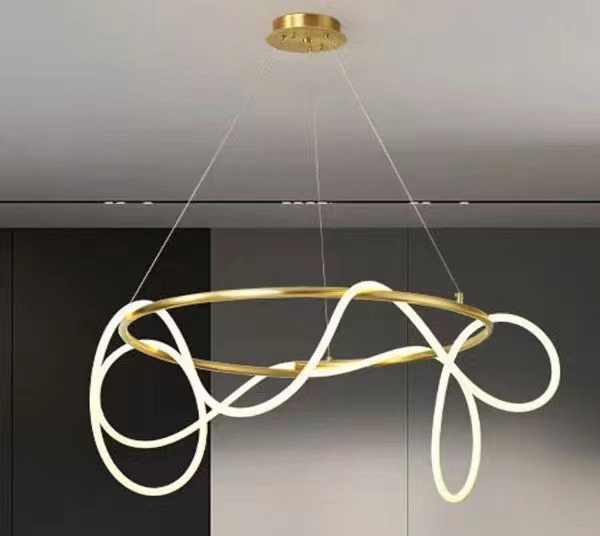 Circle Chandelier Long Tube Art Designer Creative Winding Line Pendant Light