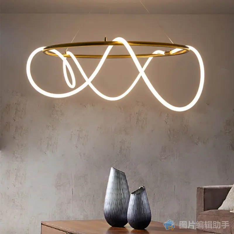 Circle Chandelier Long Tube Art Designer Creative Winding Line Pendant Light