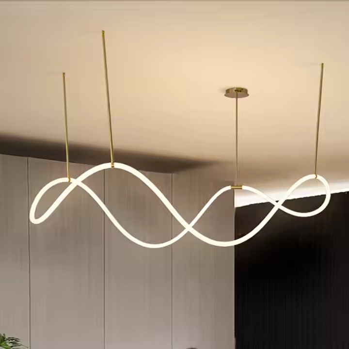 Lunnar Shape Chandelier Long Tube Art Designer Creative Winding Line Pendant Light